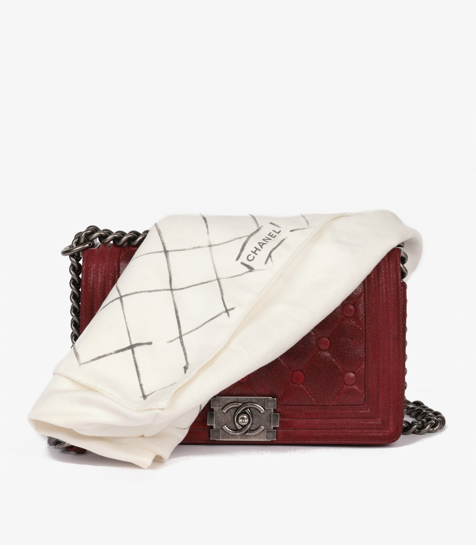 Chanel Red Chesterfield Padding Distressed Goatskin Leather Celtic Medium Le Boy Bag - 13