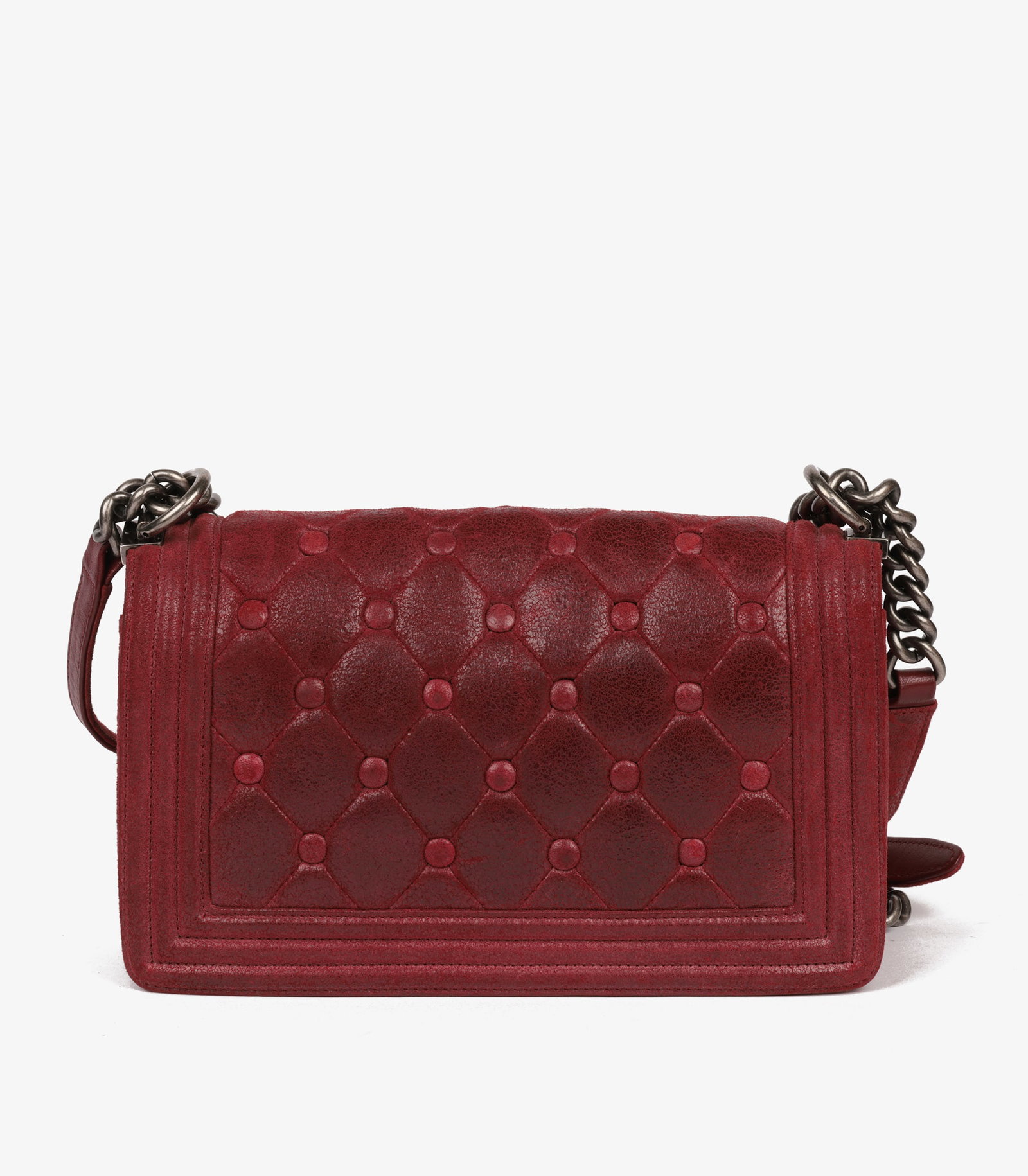 Chanel Red Chesterfield Padding Distressed Goatskin Leather Celtic Medium Le Boy Bag - 7