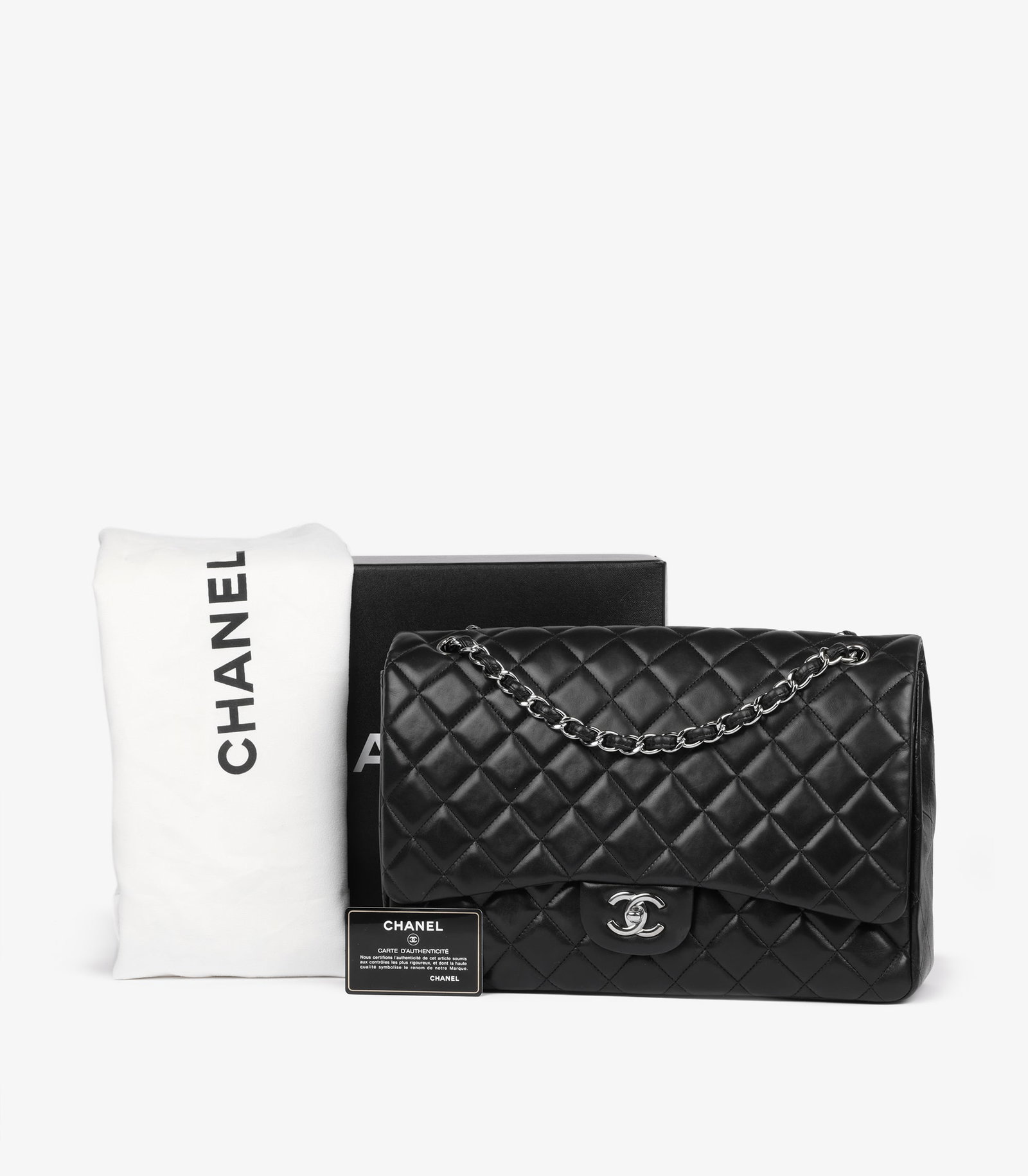 Chanel Black Quilted Lambskin Leather Maxi Classic Single Flap Bag - 11