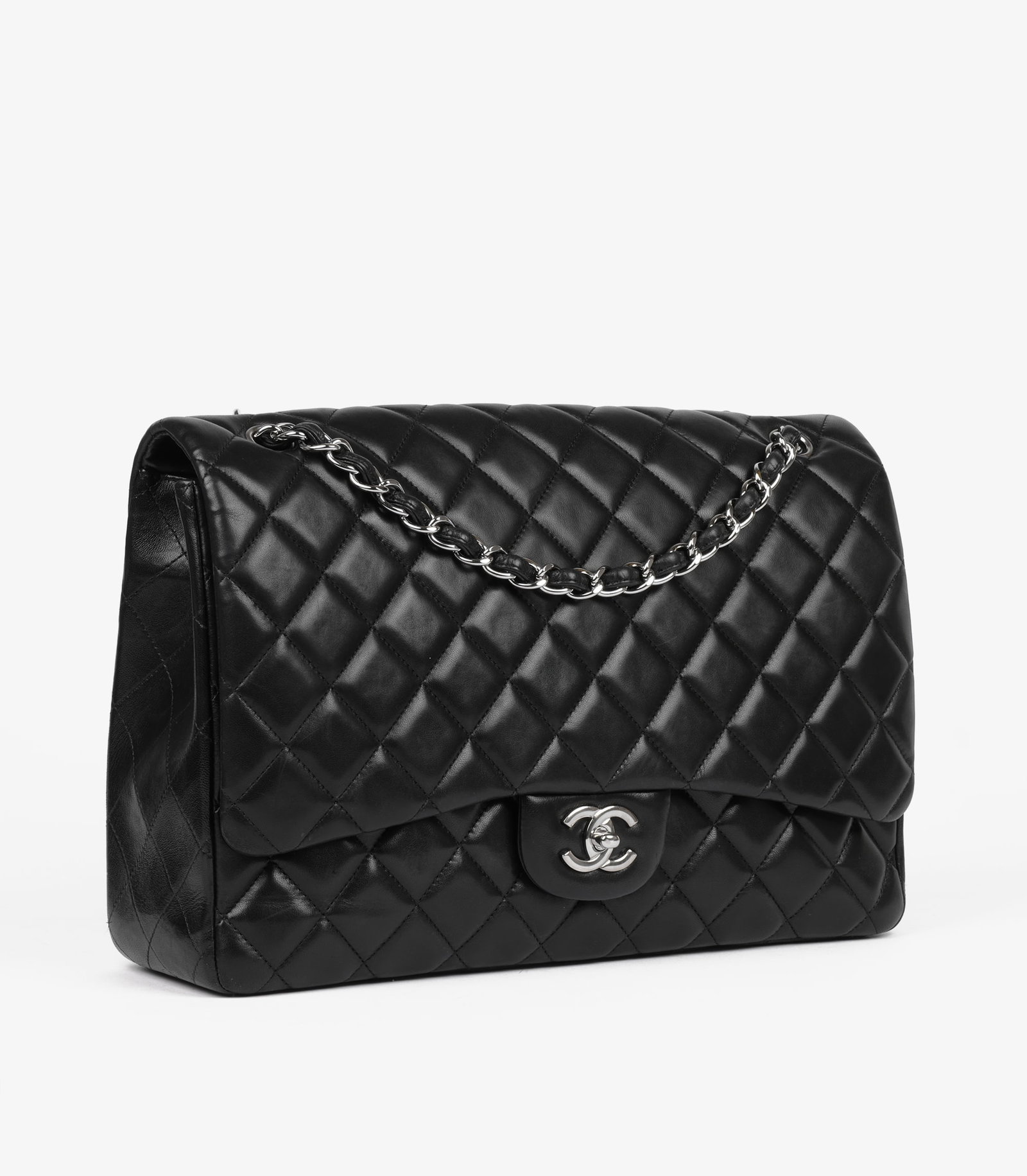 Chanel Black Quilted Lambskin Leather Maxi Classic Single Flap Bag - 3