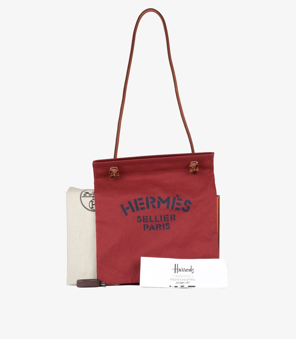 Hermès Rouge H Canvas & Gold Swift Leather Aline Grooming Bag - 10