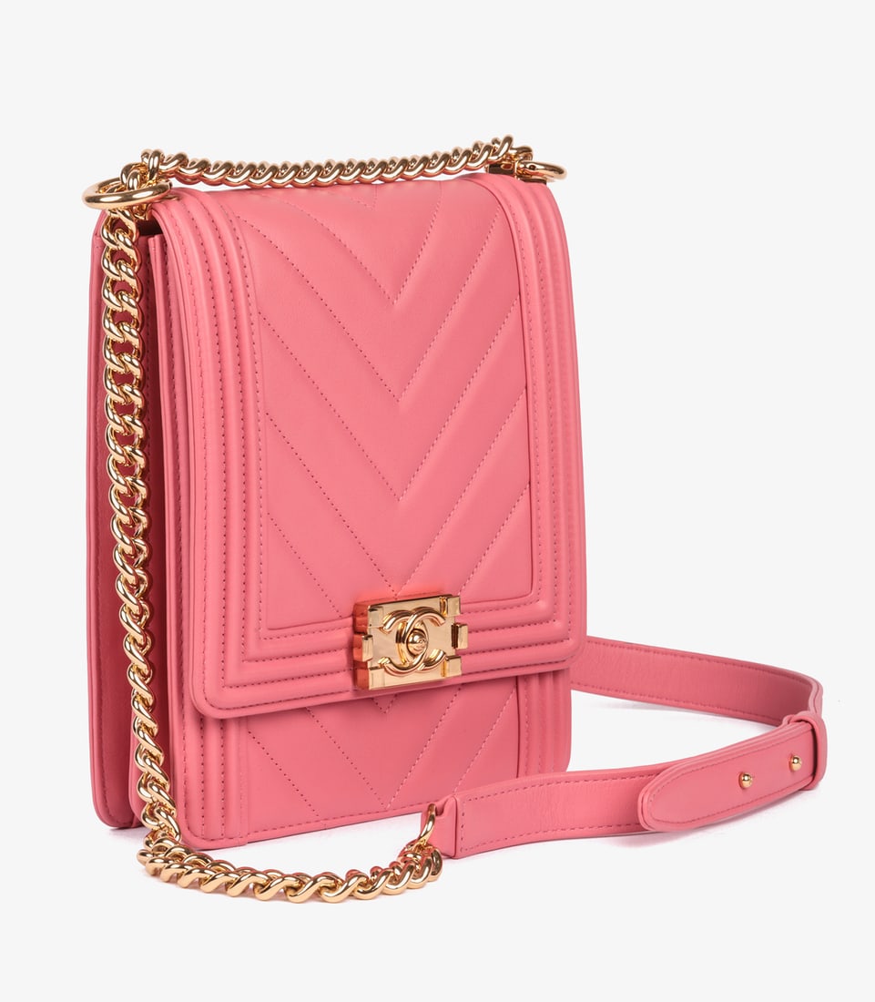 Chanel Pink Chevron Quilted Lambskin North-South Le Boy Bag - 2