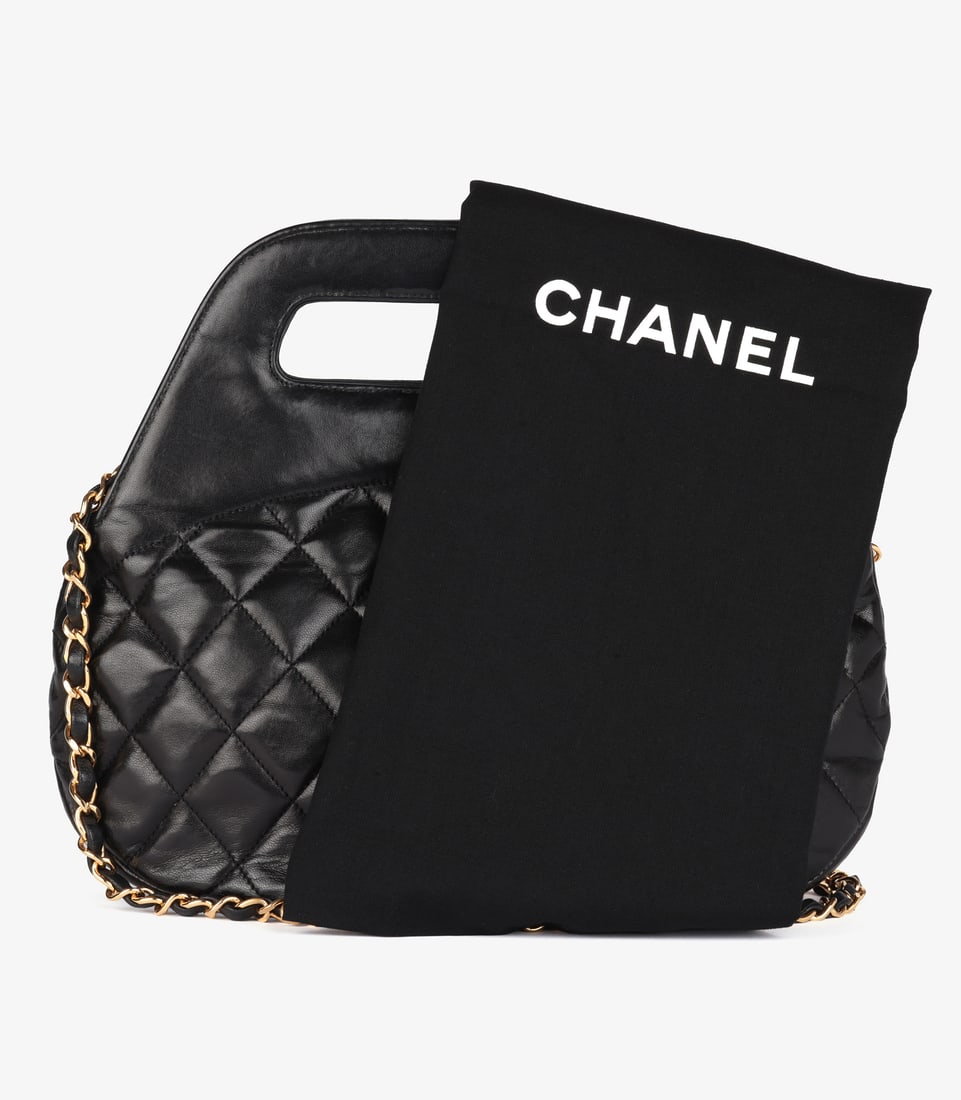 Chanel Black Quilted Lambskin Leather Vintage Large Classic Round Shoulder Tote Bag - 10