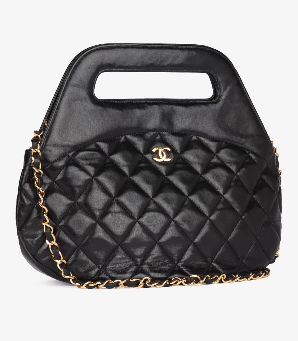 Chanel Black Quilted Lambskin Leather Vintage Large Classic Round Shoulder Tote Bag - 3