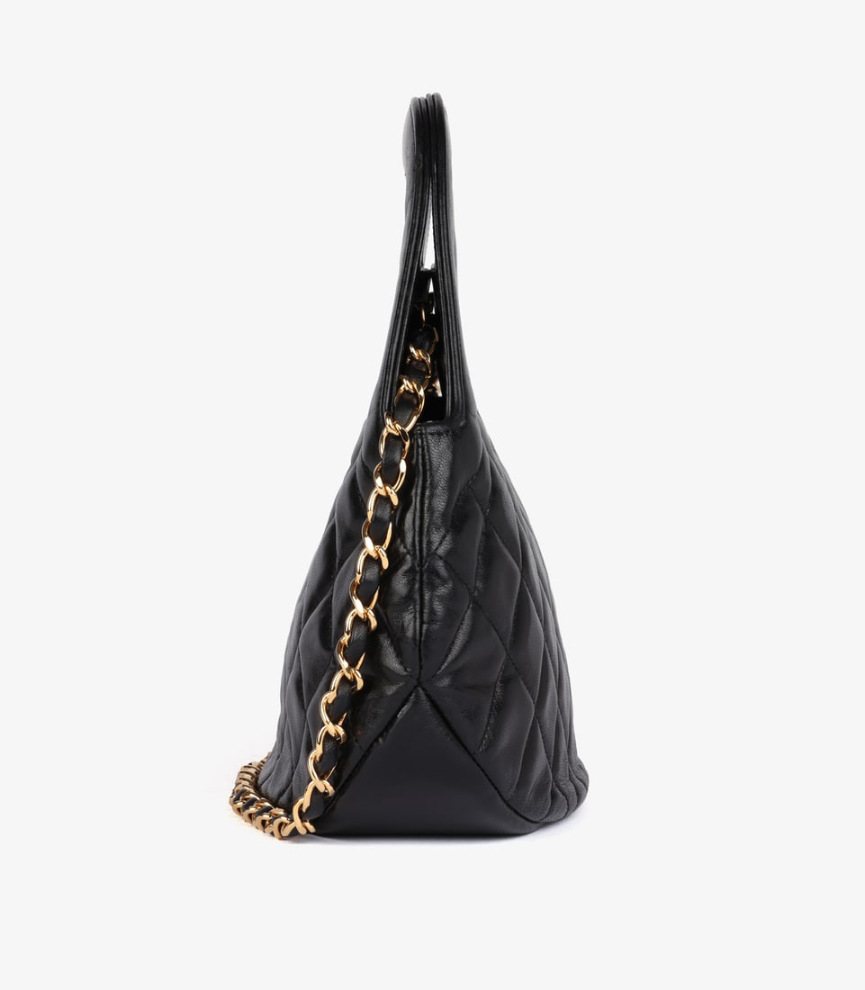 Chanel Black Quilted Lambskin Leather Vintage Large Classic Round Shoulder Tote Bag - 5
