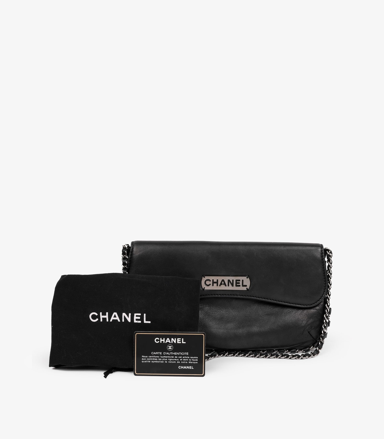 Chanel Black Lambskin Leather Chain Around Logo Pochette - 10