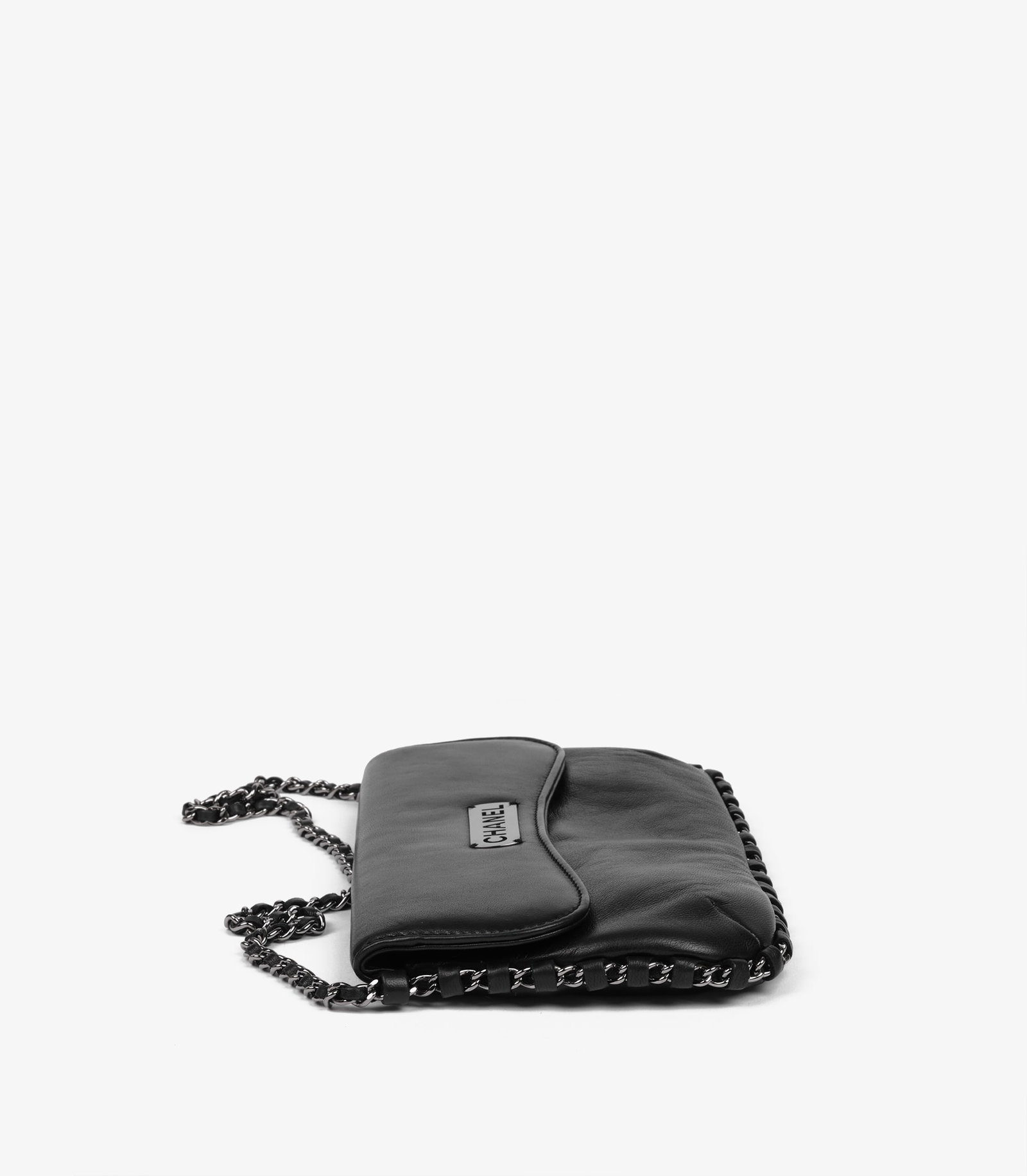 Chanel Black Lambskin Leather Chain Around Logo Pochette - 3