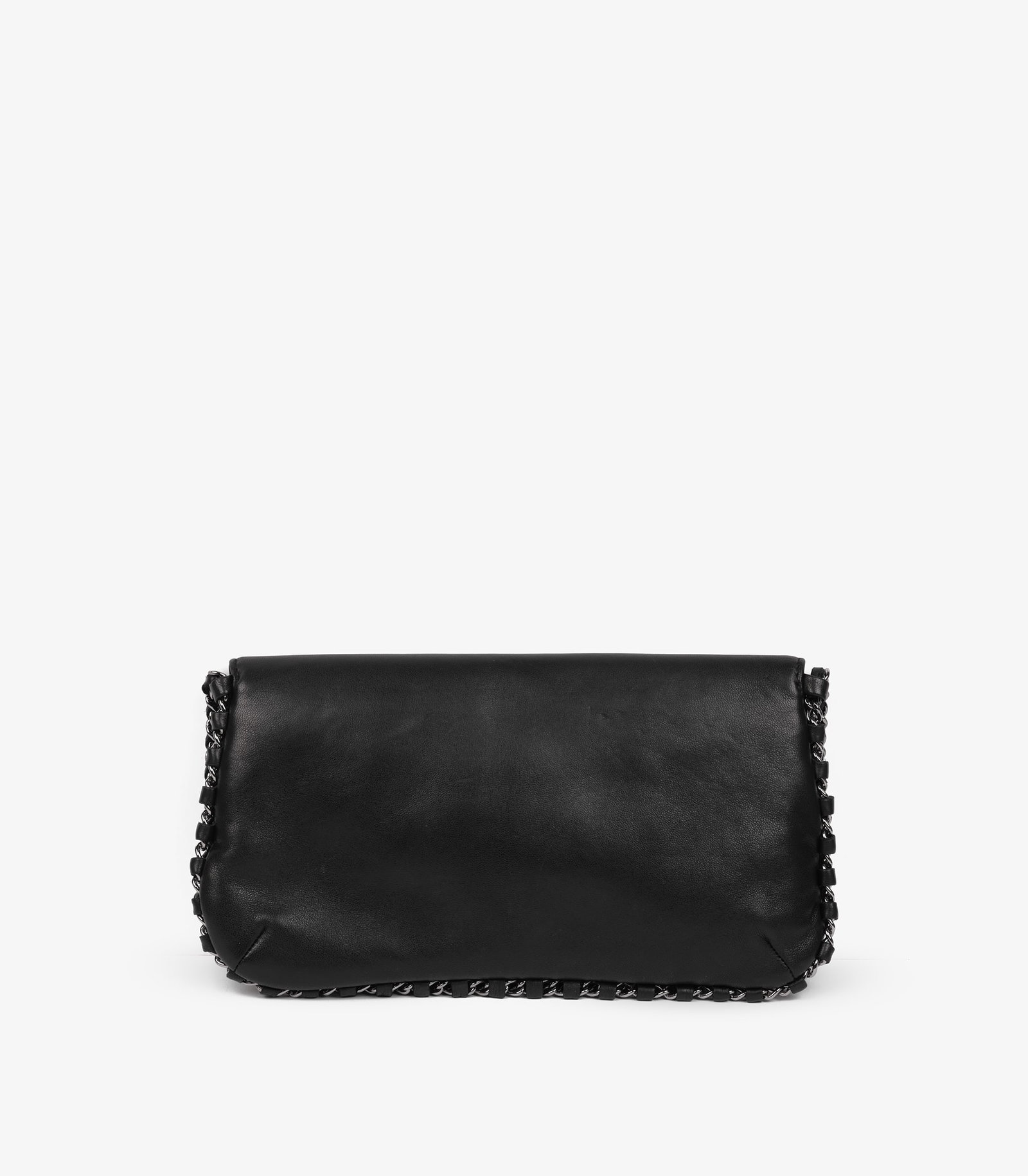 Chanel Black Lambskin Leather Chain Around Logo Pochette - 4