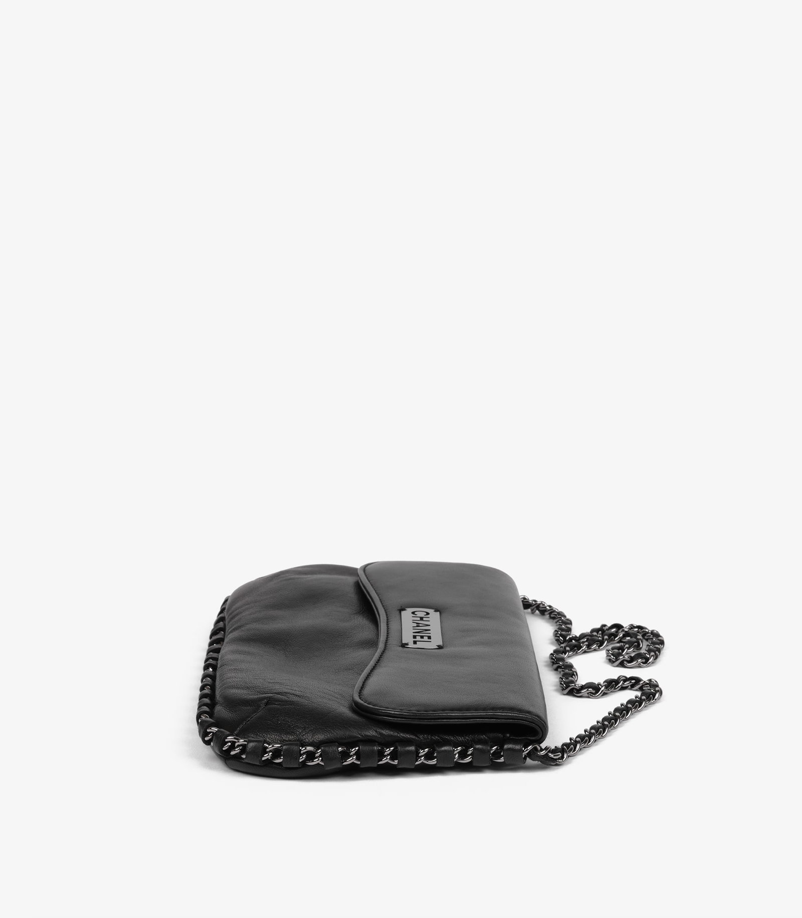 Chanel Black Lambskin Leather Chain Around Logo Pochette - 5