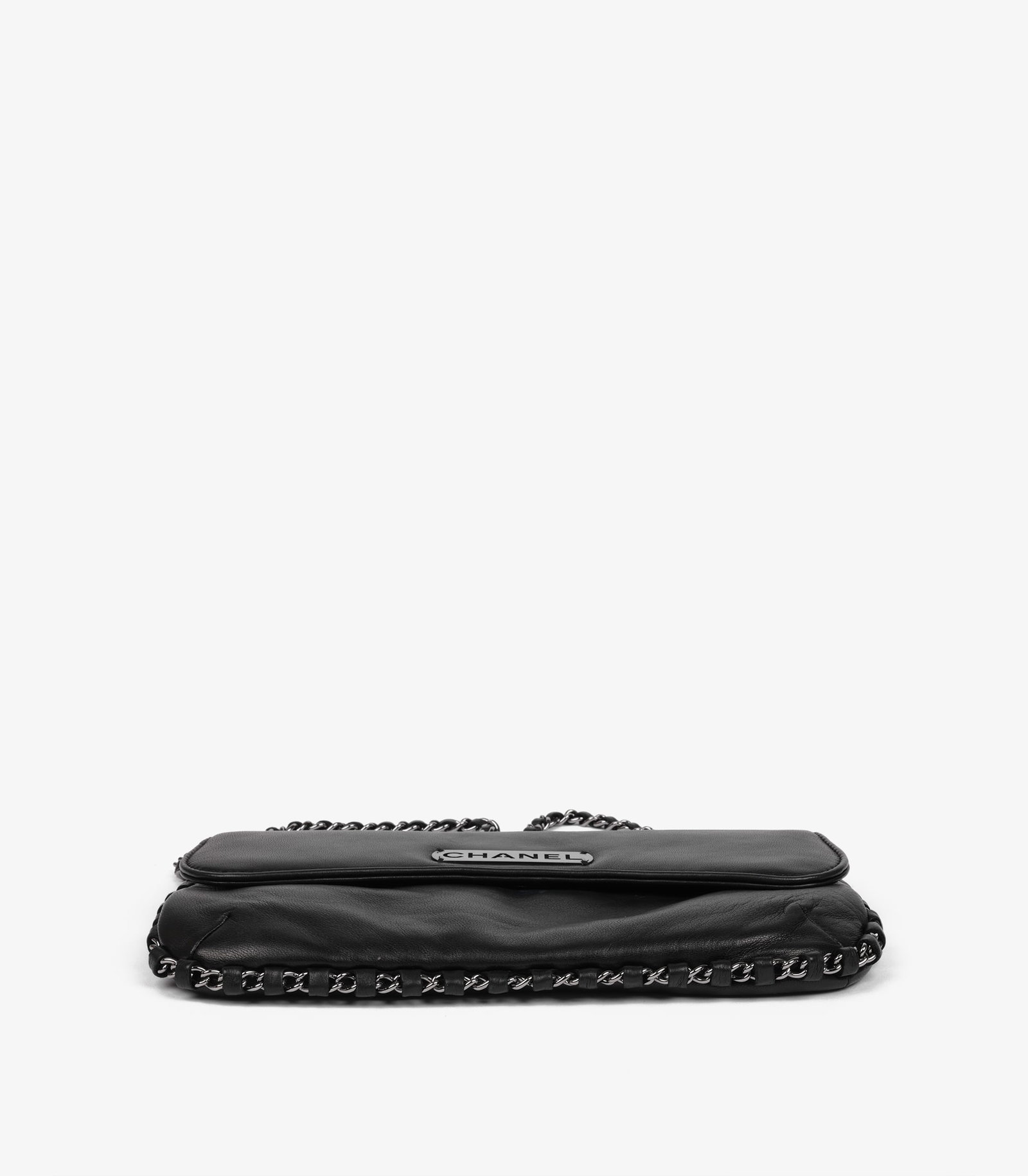 Chanel Black Lambskin Leather Chain Around Logo Pochette - 6