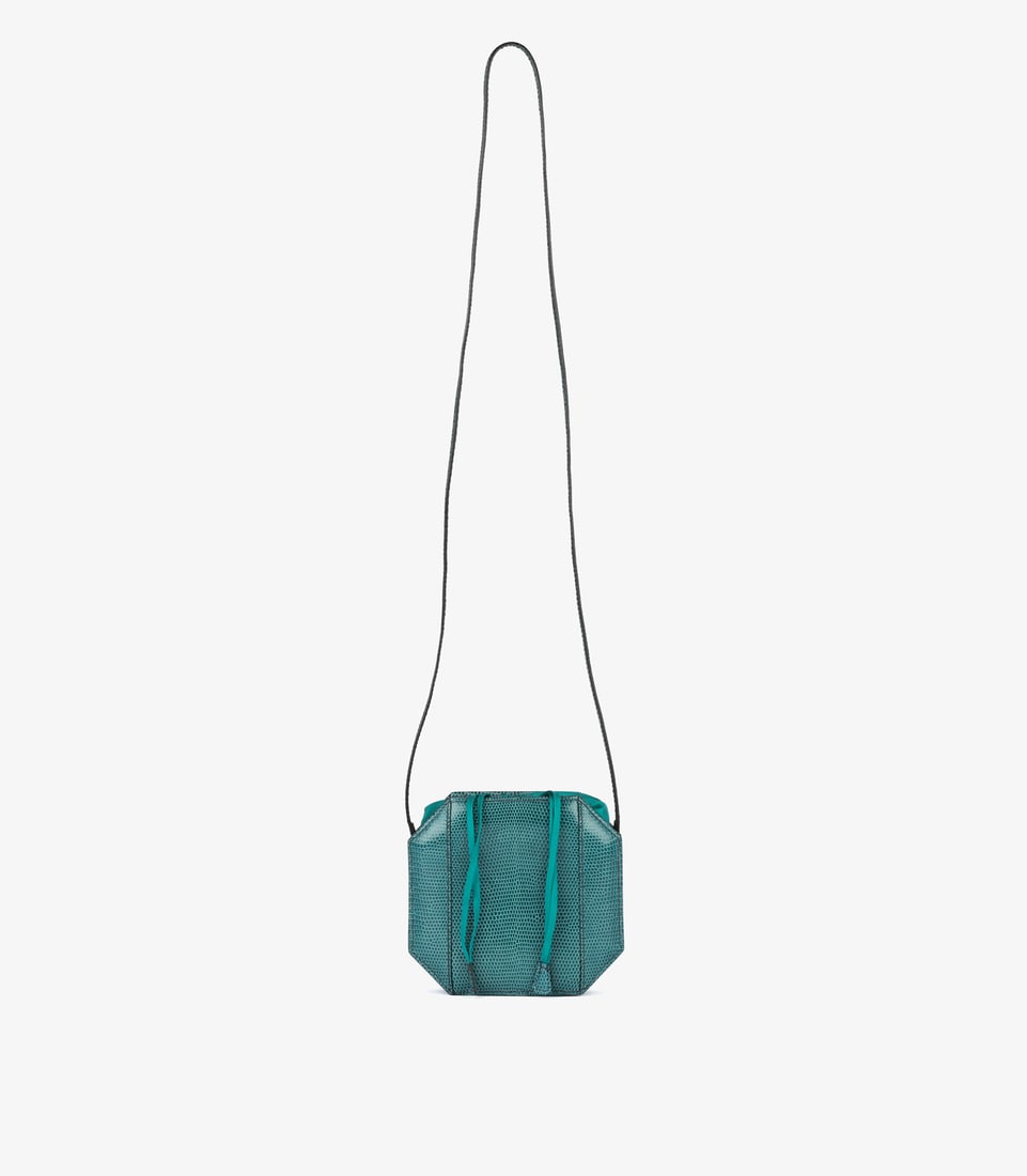 Hermès Bleu Petrole Shiny Niloticus Lizard Leather & Silk Sac a Poudrier Handbag - 3