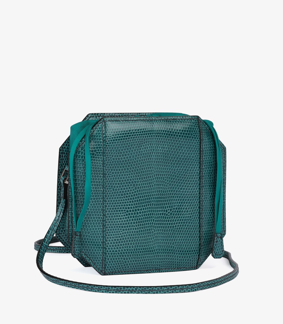 Hermès Bleu Petrole Shiny Niloticus Lizard Leather & Silk Sac a Poudrier Handbag - 4