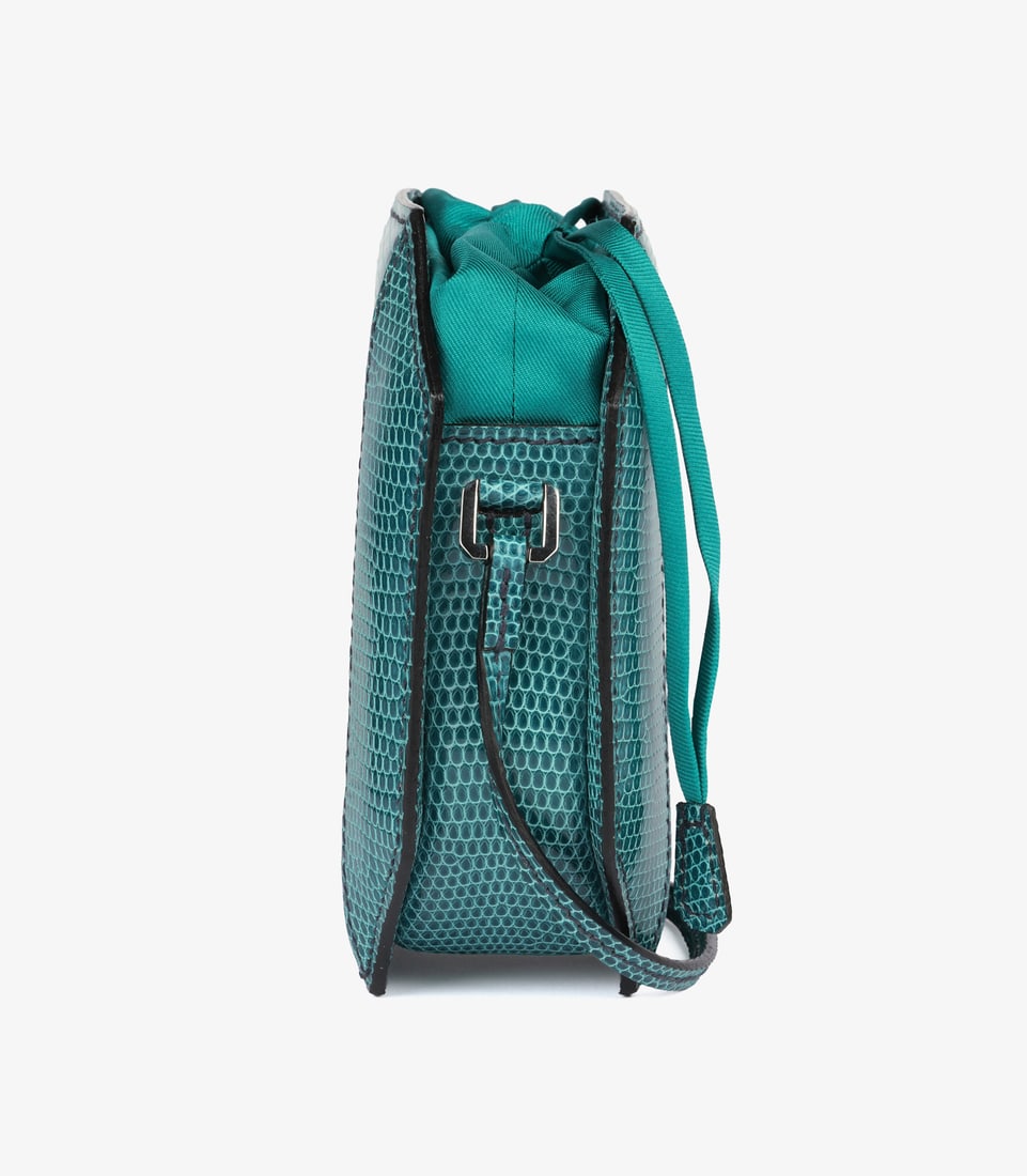 Hermès Bleu Petrole Shiny Niloticus Lizard Leather & Silk Sac a Poudrier Handbag - 5