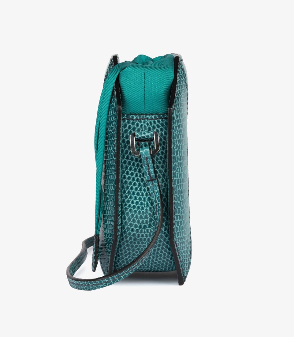 Hermès Bleu Petrole Shiny Niloticus Lizard Leather & Silk Sac a Poudrier Handbag - 6