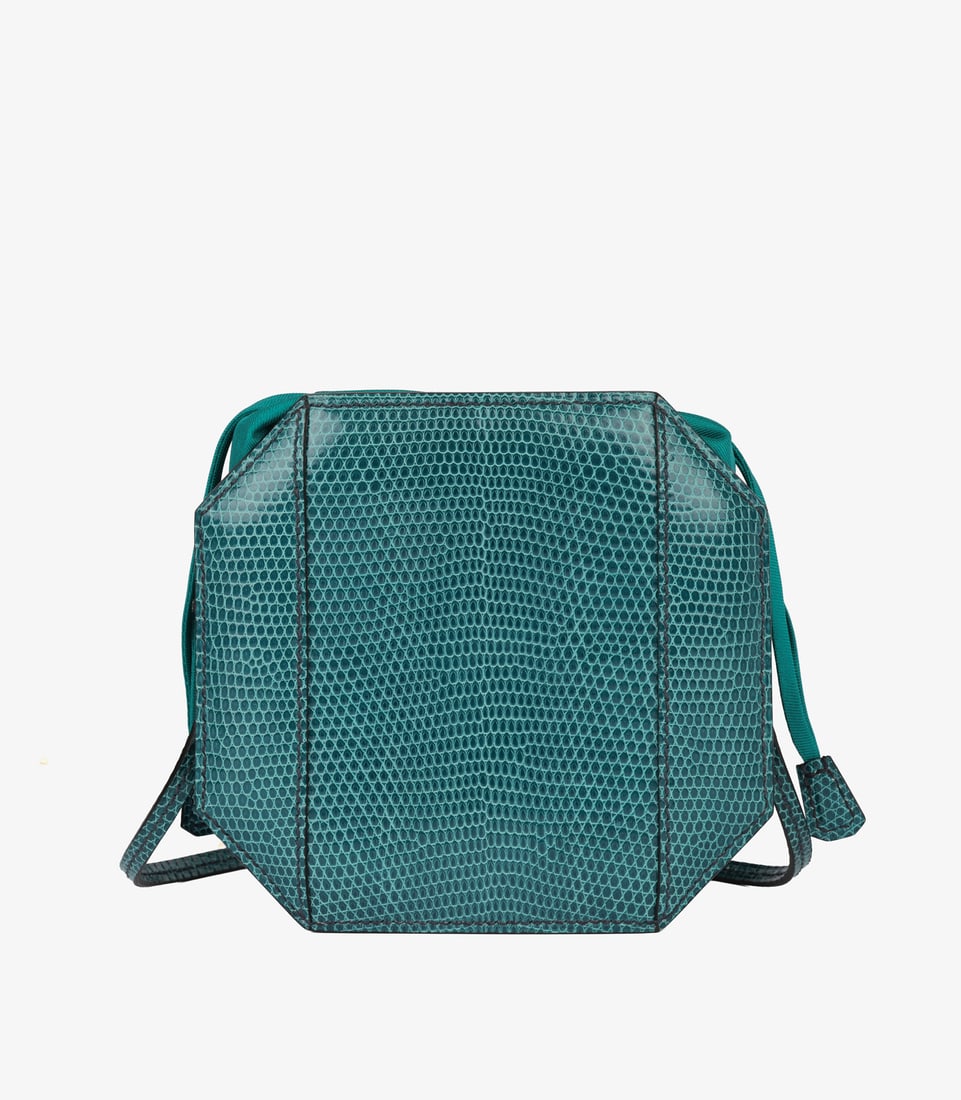 Hermès Bleu Petrole Shiny Niloticus Lizard Leather & Silk Sac a Poudrier Handbag - 7