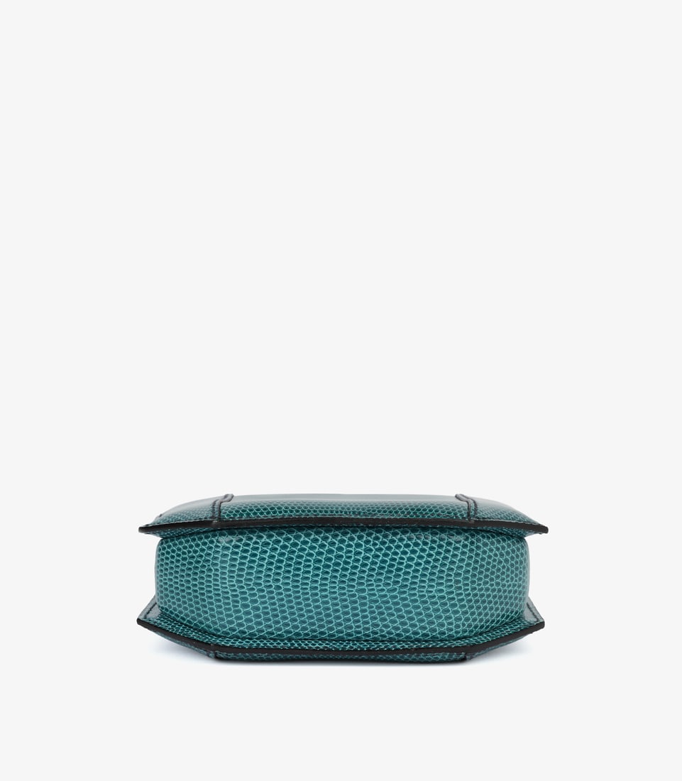 Hermès Bleu Petrole Shiny Niloticus Lizard Leather & Silk Sac a Poudrier Handbag - 8