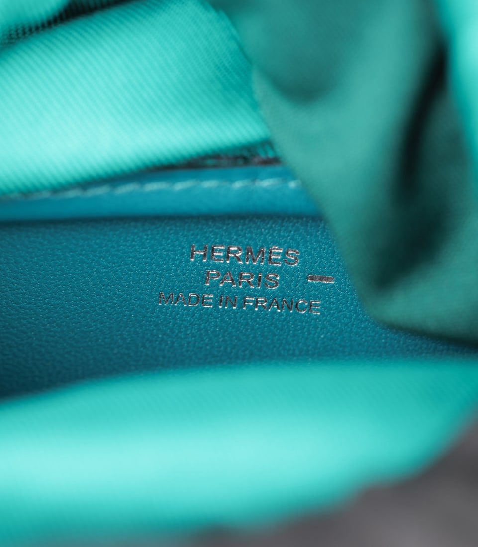 Hermès Bleu Petrole Shiny Niloticus Lizard Leather & Silk Sac a Poudrier Handbag - 9