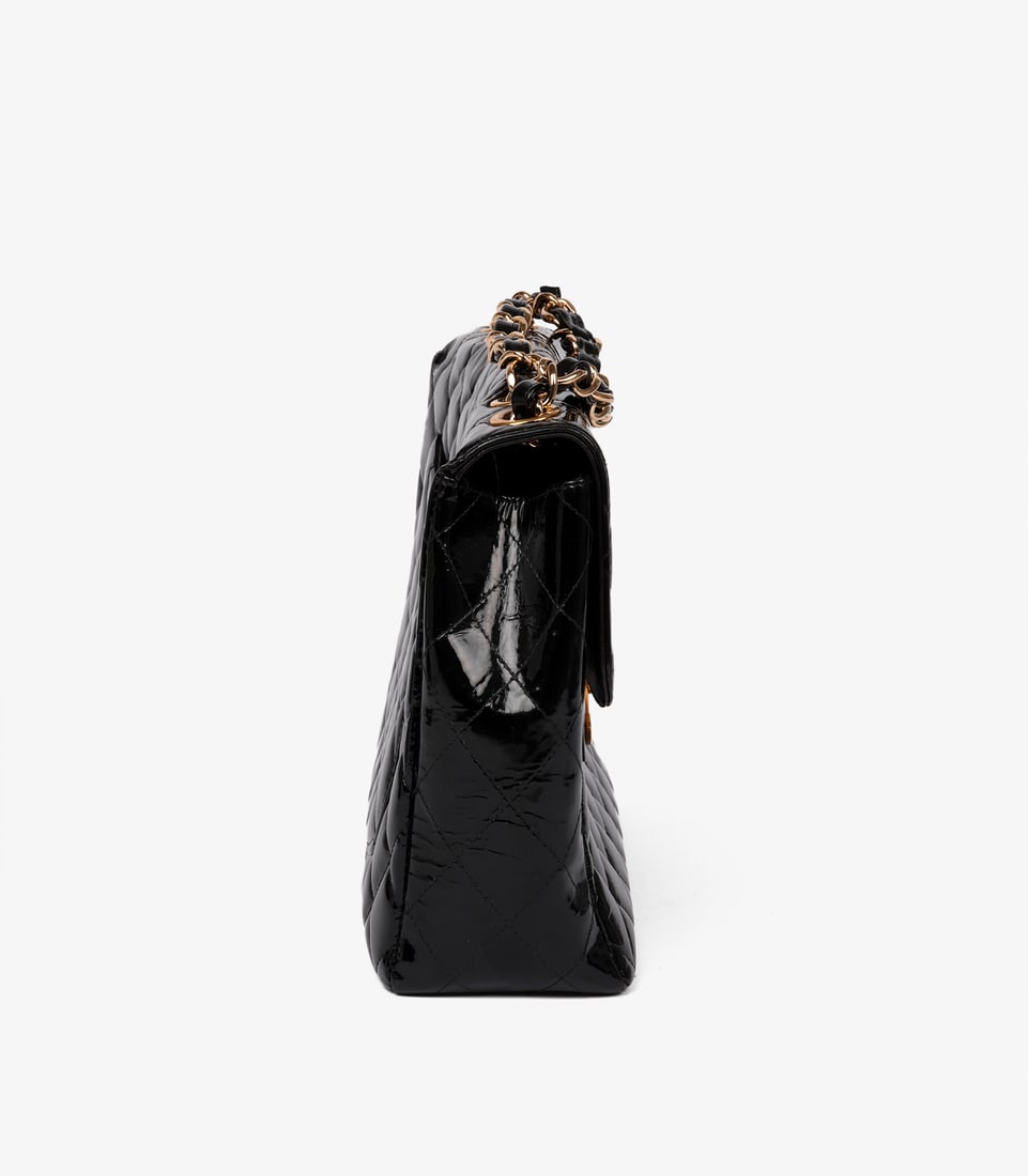 Chanel Black Quilted Patent Leather Vintage Jumbo XL Classic Single Flap Bag - 15