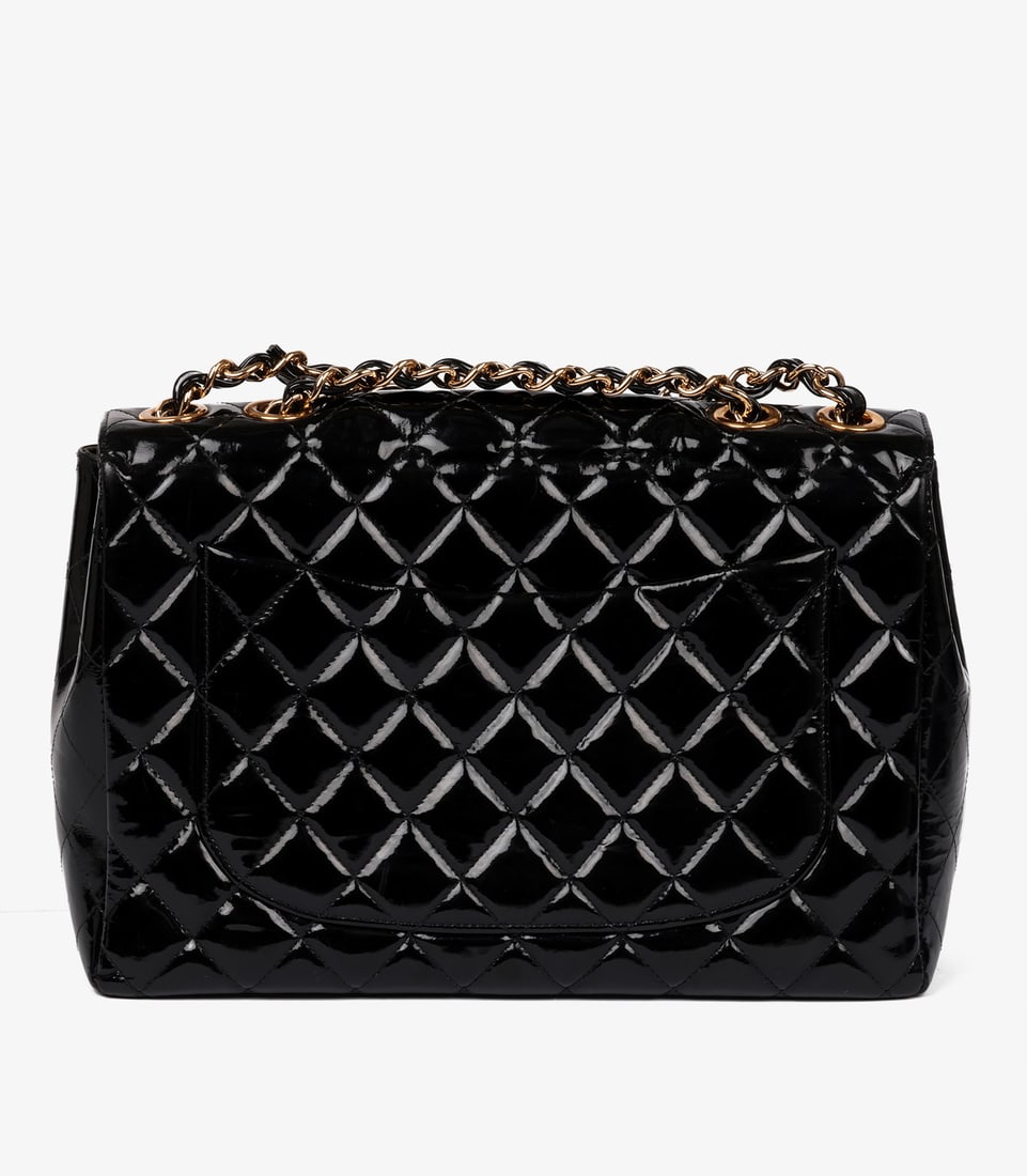 Chanel Black Quilted Patent Leather Vintage Jumbo XL Classic Single Flap Bag - 16