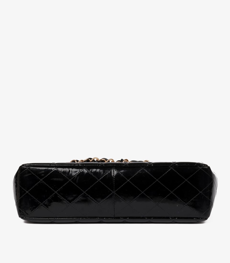 Chanel Black Quilted Patent Leather Vintage Jumbo XL Classic Single Flap Bag - 17