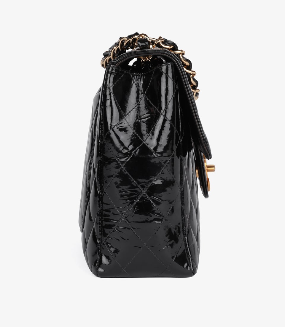 Chanel Black Quilted Patent Leather Vintage Jumbo XL Classic Single Flap Bag - 4