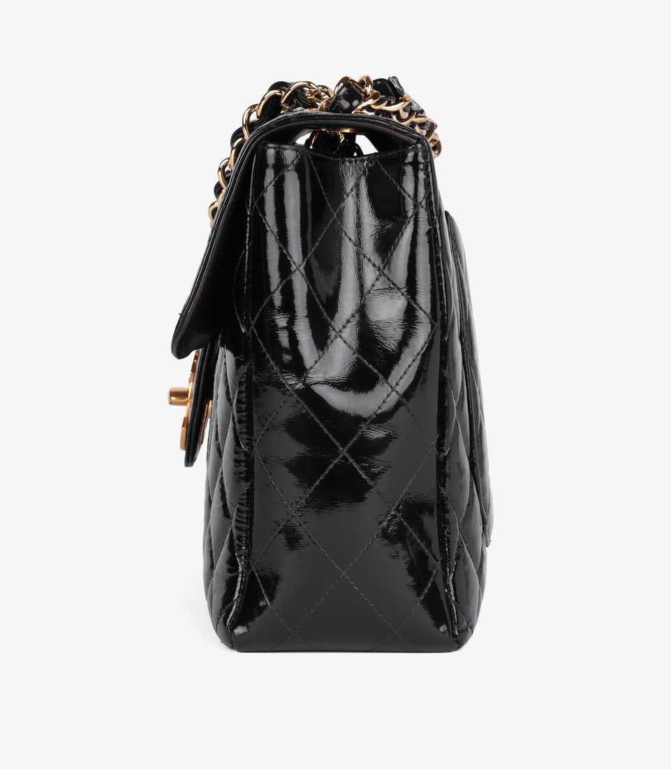 Chanel Black Quilted Patent Leather Vintage Jumbo XL Classic Single Flap Bag - 5