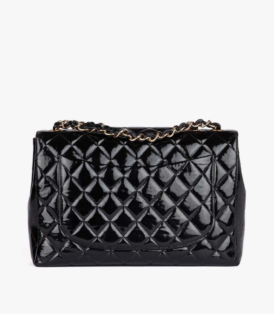 Chanel Black Quilted Patent Leather Vintage Jumbo XL Classic Single Flap Bag - 6