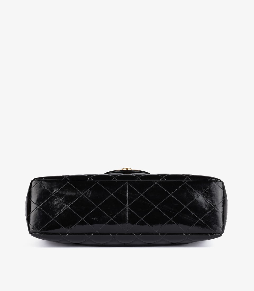 Chanel Black Quilted Patent Leather Vintage Jumbo XL Classic Single Flap Bag - 7