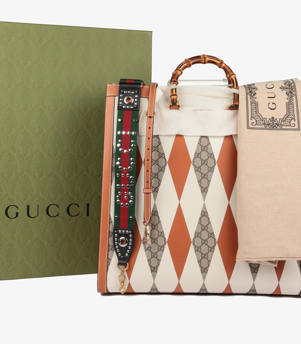 Gucci Brown, White & GG Supreme Coated Canvas Patchwork, Brown Calfskin Leather Maxi Diana - 12