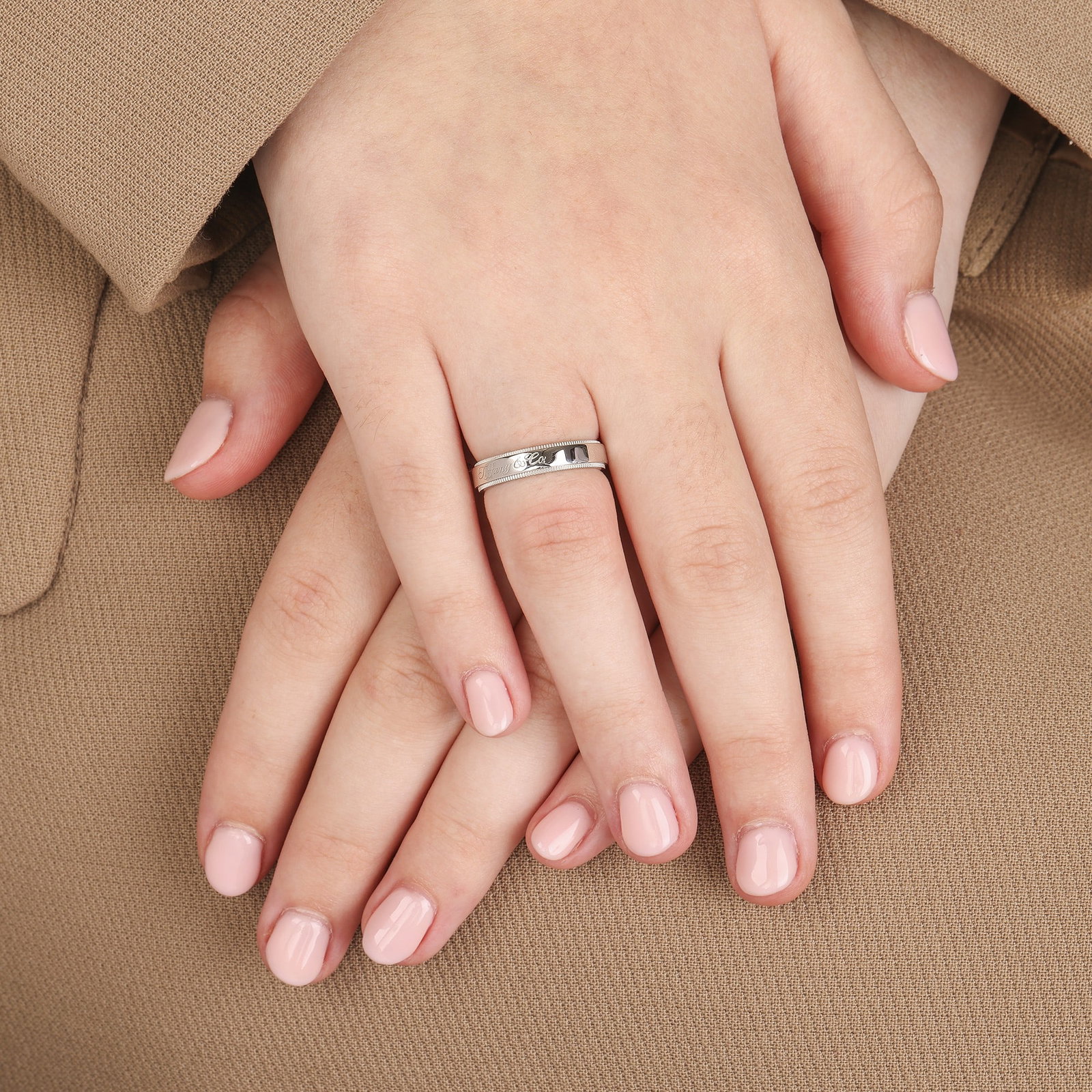 Tiffany & Co. Milgrain Platinum Band Ring - 8
