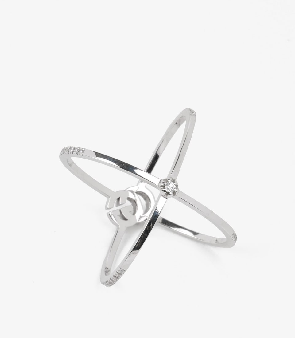 Gucci Diamond Set 18ct White Gold GG Running Ring - 6