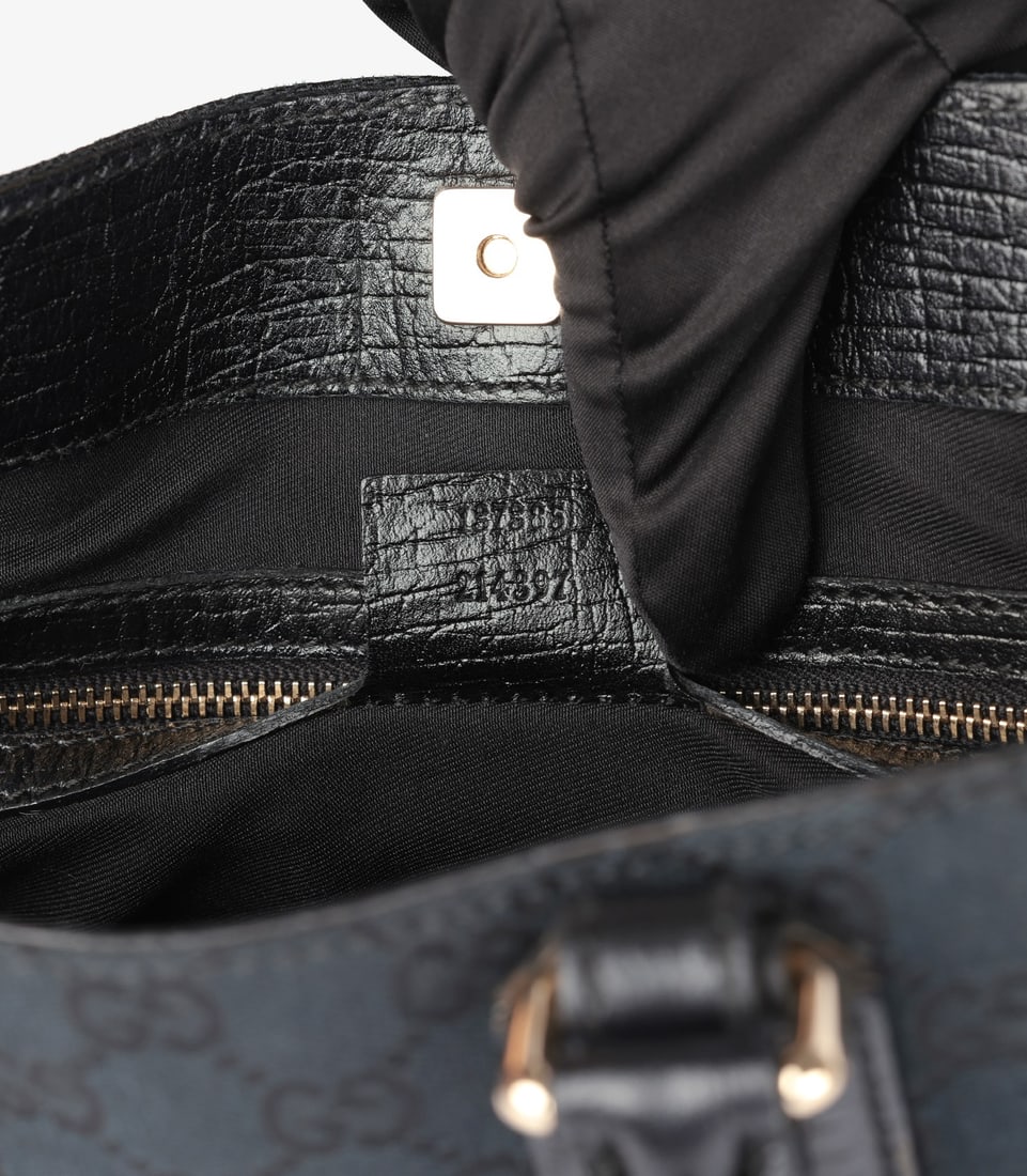 Gucci Blue GG Monogram Canvas & Black Calfskin Leather Web Vintage Horsebit Hasler Tote - 10