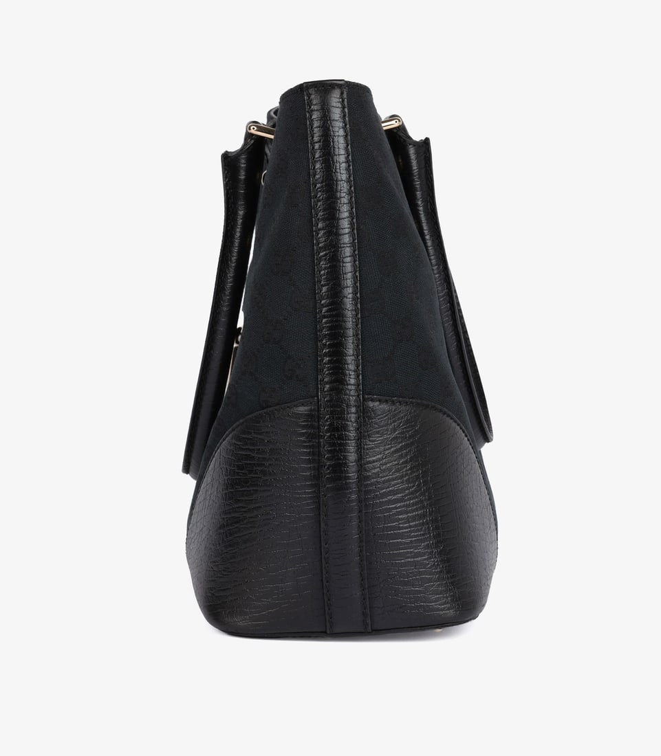 Gucci Blue GG Monogram Canvas & Black Calfskin Leather Web Vintage Horsebit Hasler Tote - 5