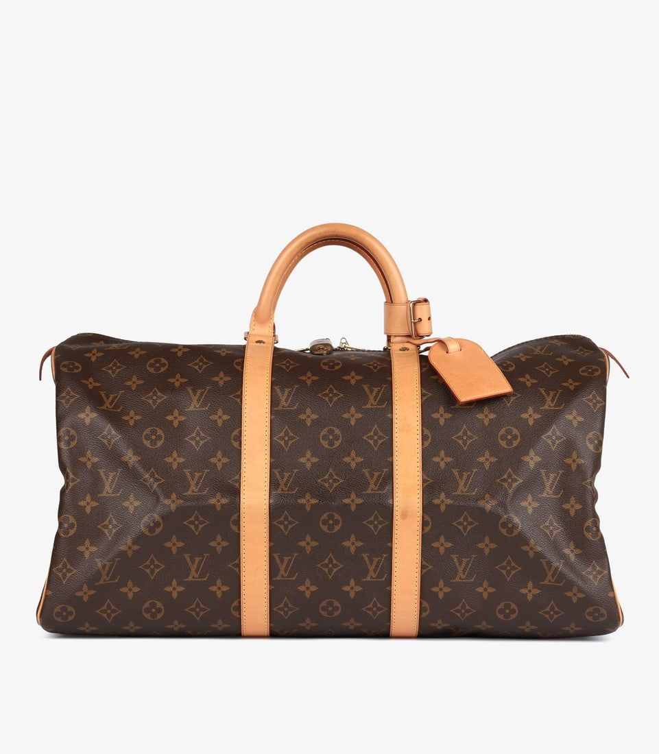 Louis Vuitton Brown Monogram Coated Canvas & Vachetta Leather Vintage Keepall 50 - 10