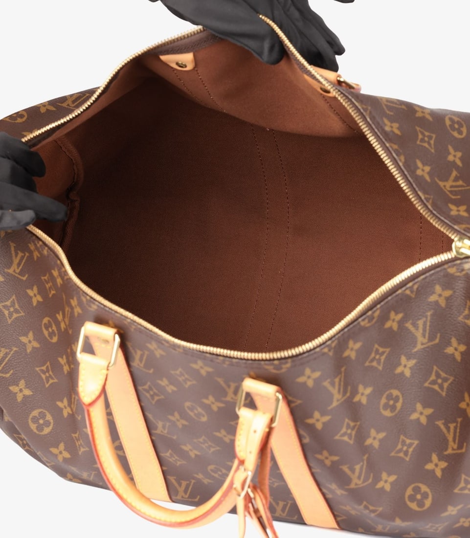 Louis Vuitton Brown Monogram Coated Canvas & Vachetta Leather Vintage Keepall 50 - 3