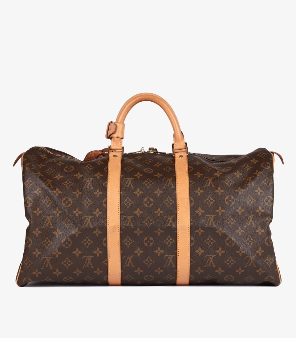 Louis Vuitton Brown Monogram Coated Canvas & Vachetta Leather Vintage Keepall 50 - 5