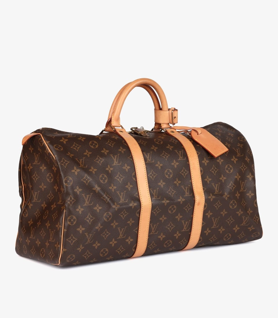 Louis Vuitton Brown Monogram Coated Canvas & Vachetta Leather Vintage Keepall 50 - 8