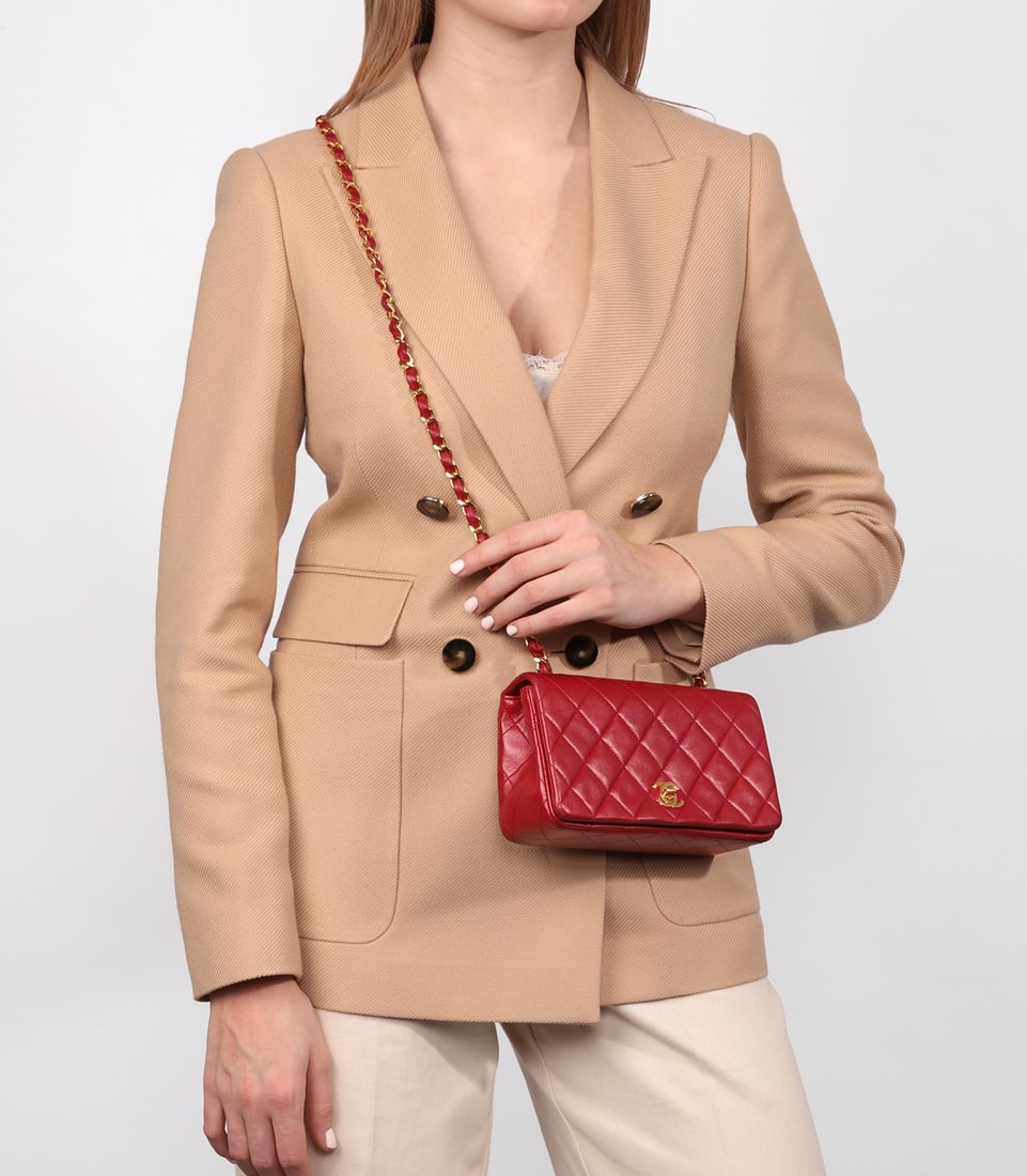 Chanel Red Quilted Lambskin Vintage Rectangular Mini Full Flap Bag - 2