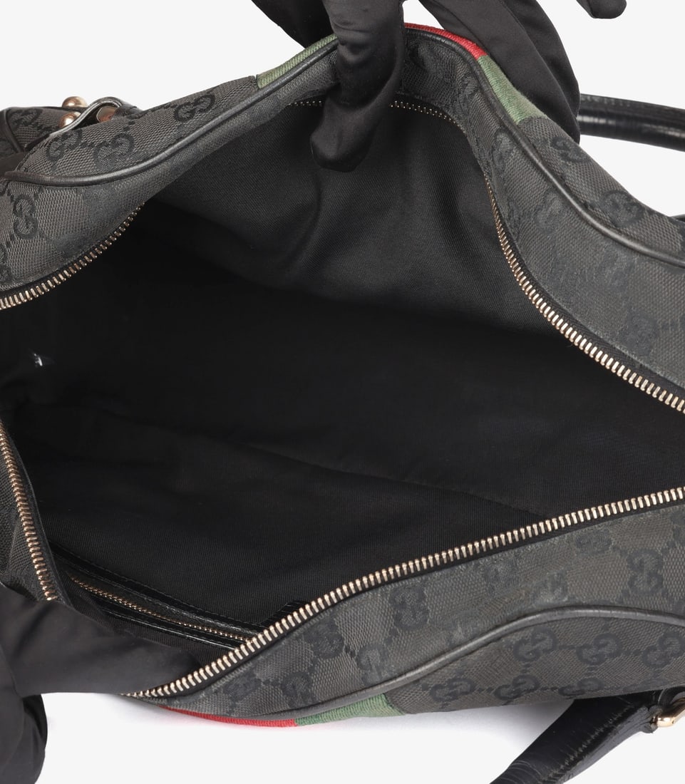 Gucci Black GG Monogram Canvas & Calfskin Leather Web Vintage Horsebit Tote - 9
