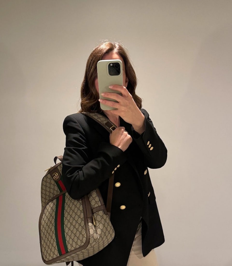 Gucci Beige GG Supreme Coated Canvas & Brown Pigskin Leather Web Ophidia Backpack - 2