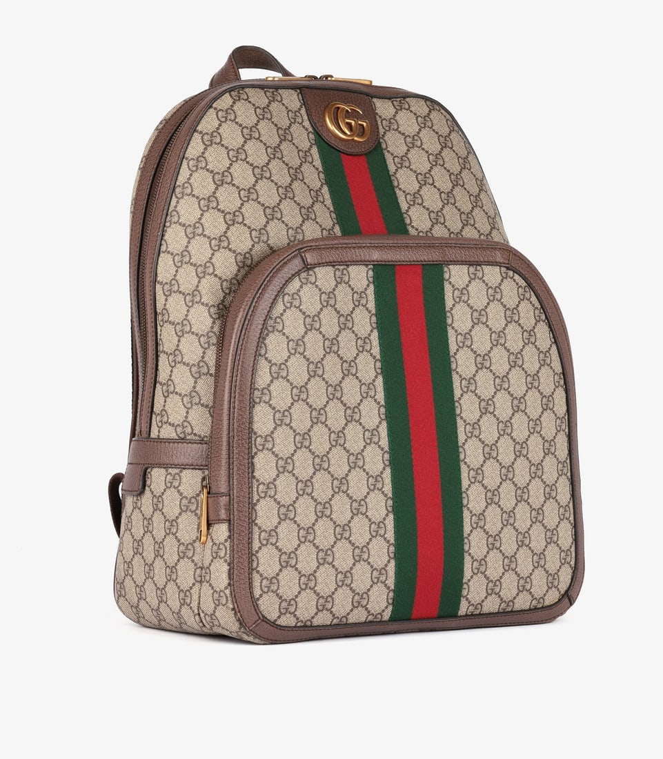 Gucci Beige GG Supreme Coated Canvas & Brown Pigskin Leather Web Ophidia Backpack - 3