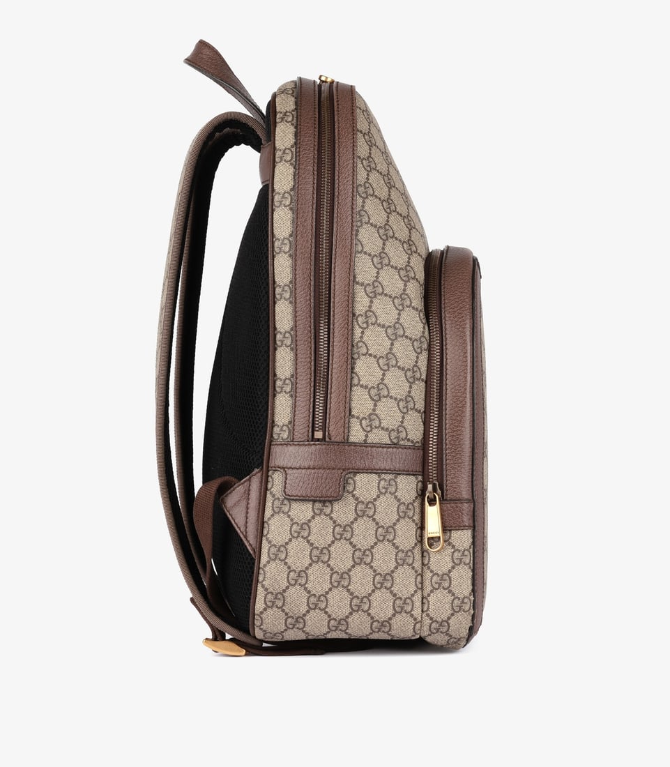 Gucci Beige GG Supreme Coated Canvas & Brown Pigskin Leather Web Ophidia Backpack - 4
