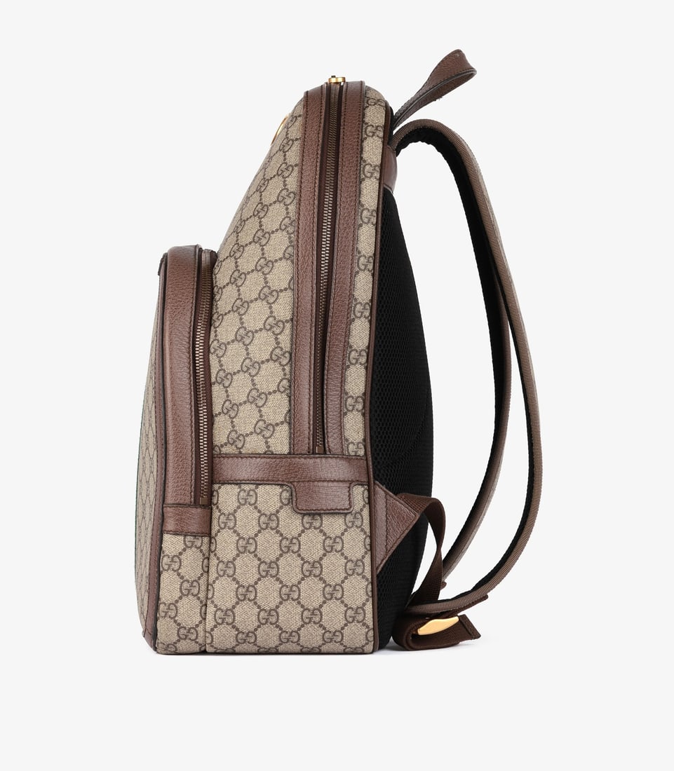 Gucci Beige GG Supreme Coated Canvas & Brown Pigskin Leather Web Ophidia Backpack - 5