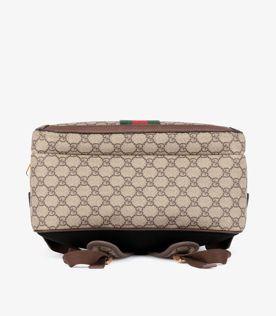 Gucci Beige GG Supreme Coated Canvas & Brown Pigskin Leather Web Ophidia Backpack - 7