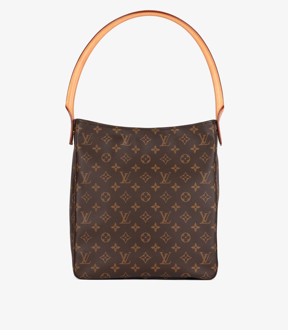 Louis Vuitton Brown Monogram Coated Canvas & Vachetta Leather Vintage Looping GM: Title: Louis Vuitton Brown Monogram Coated Canvas & Vachetta Leather Vintage Looping GM Description: Louis Vuitton Brown Monogram Coated Canvas & Vachetta Leather Vintage Looping GM