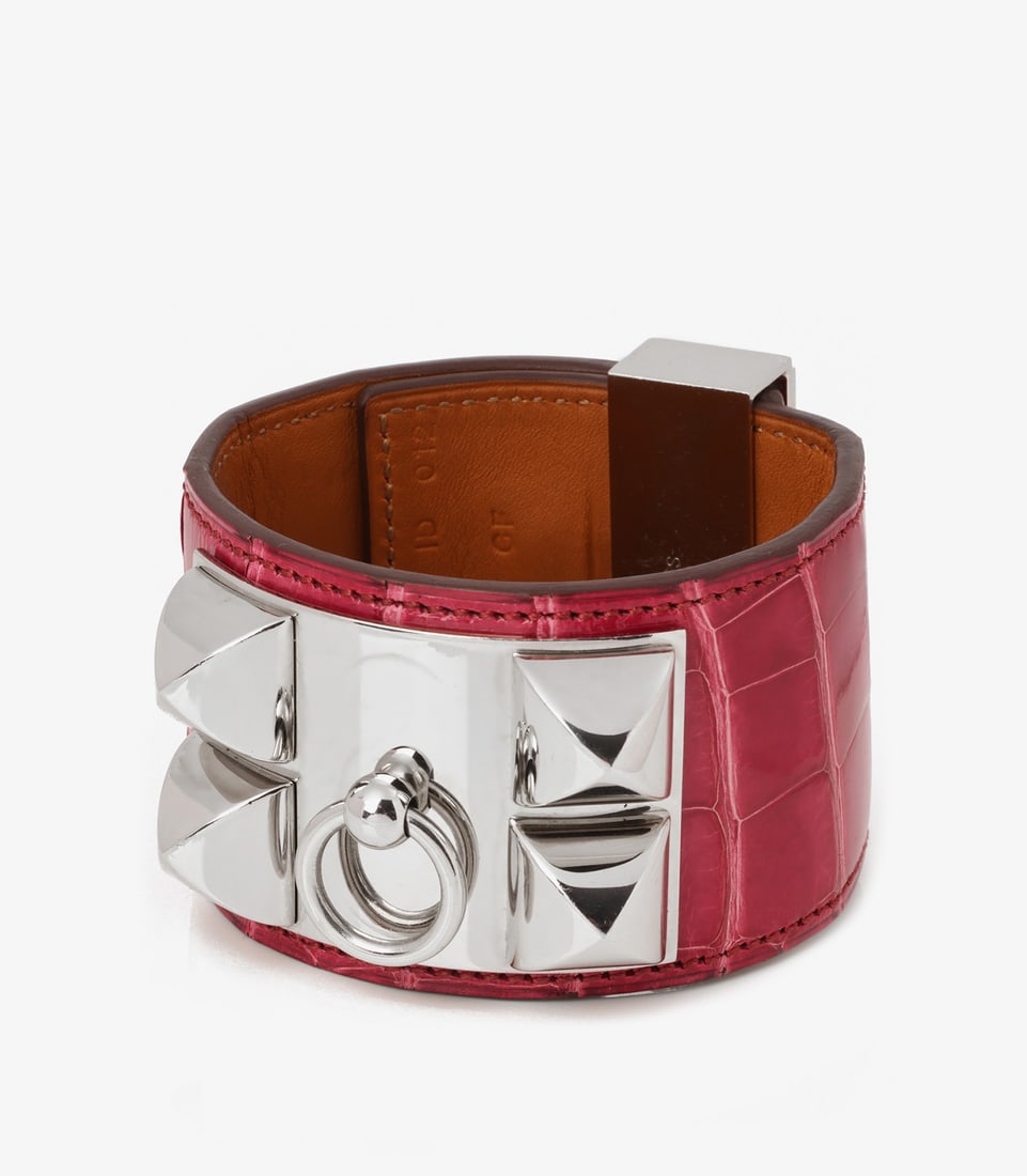 Hermès Fuchsia Shiny Mississippiensis Alligator Collier De Chien T2 - 3