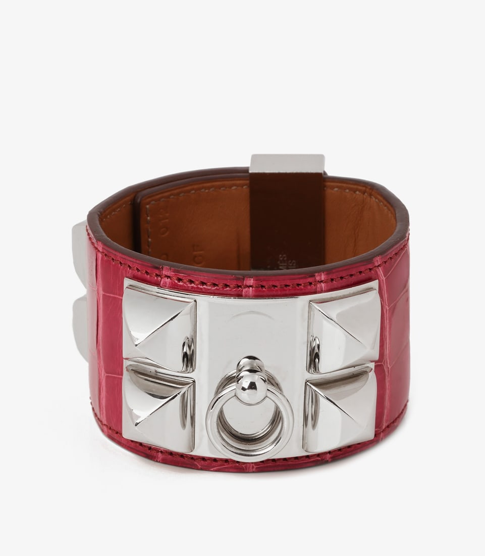 Hermès Fuchsia Shiny Mississippiensis Alligator Collier De Chien T2 - 4