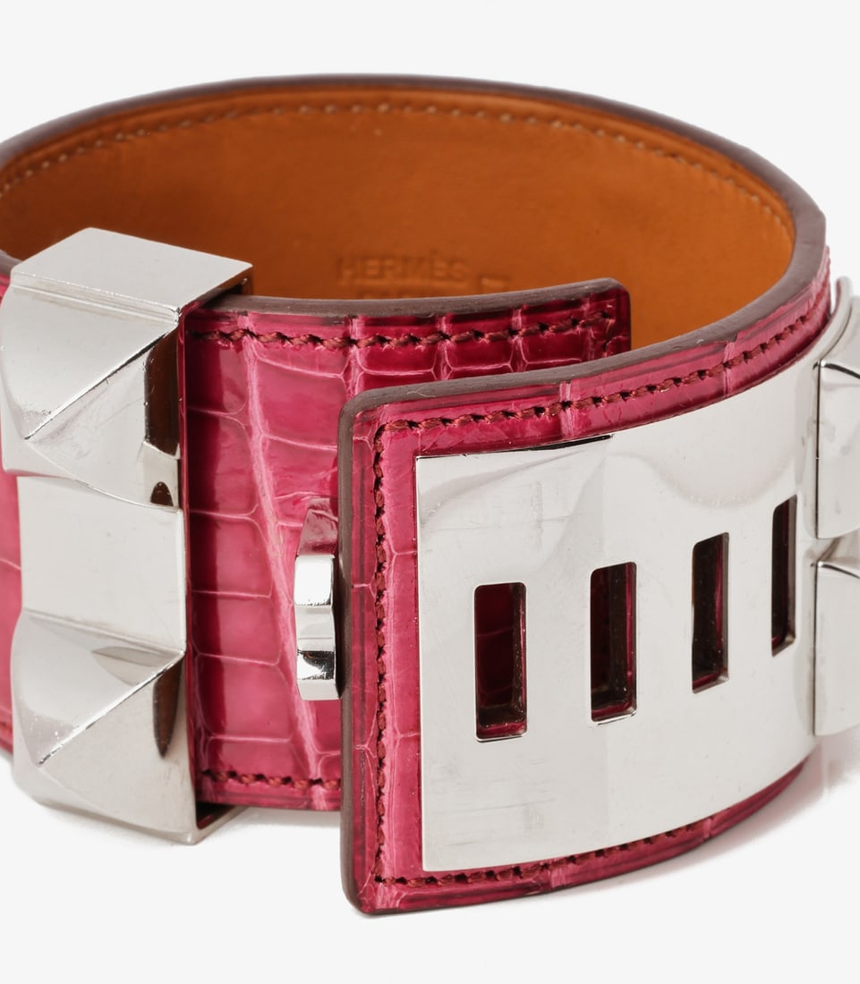 Hermès Fuchsia Shiny Mississippiensis Alligator Collier De Chien T2 - 5