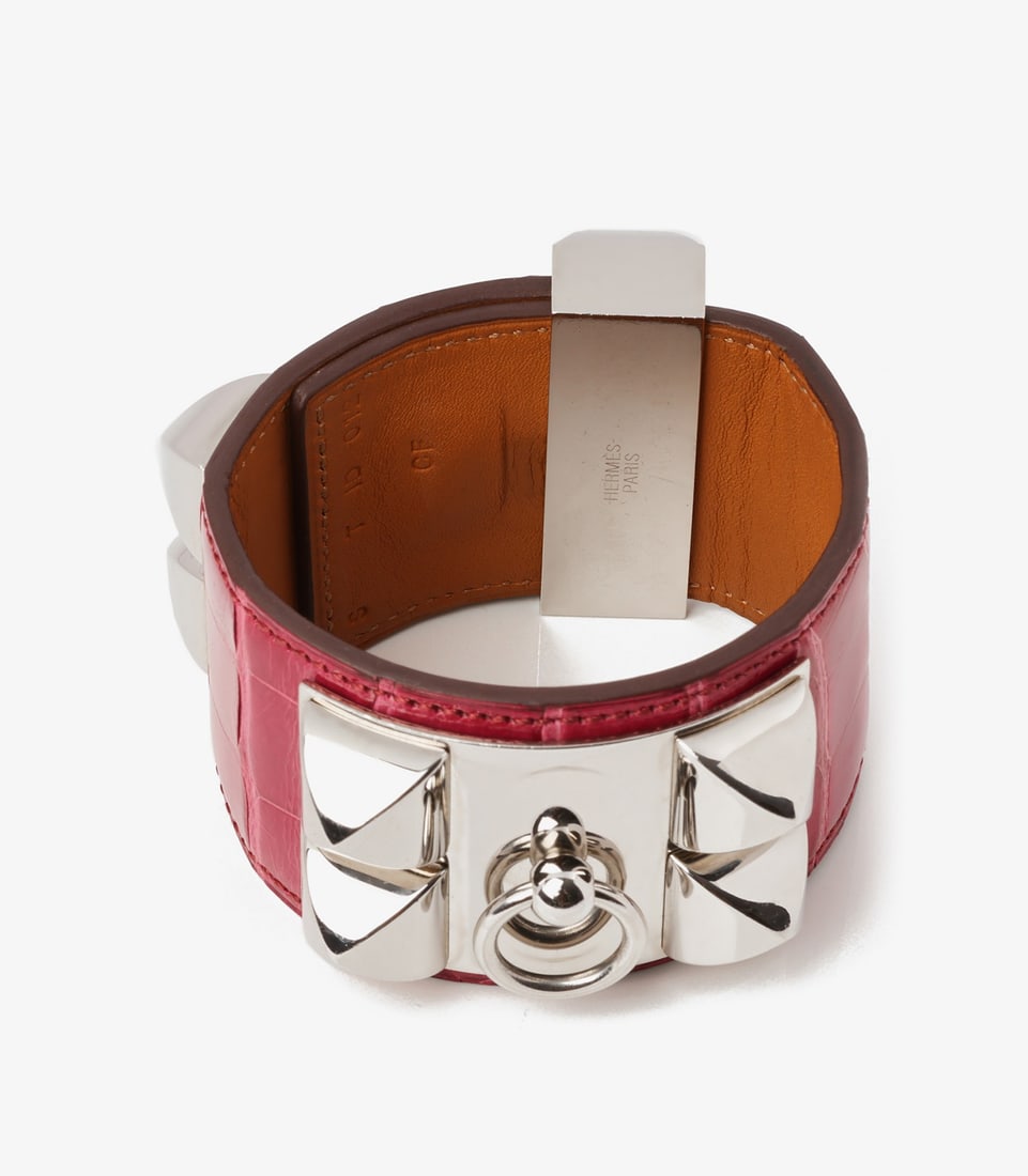 Hermès Fuchsia Shiny Mississippiensis Alligator Collier De Chien T2 - 8