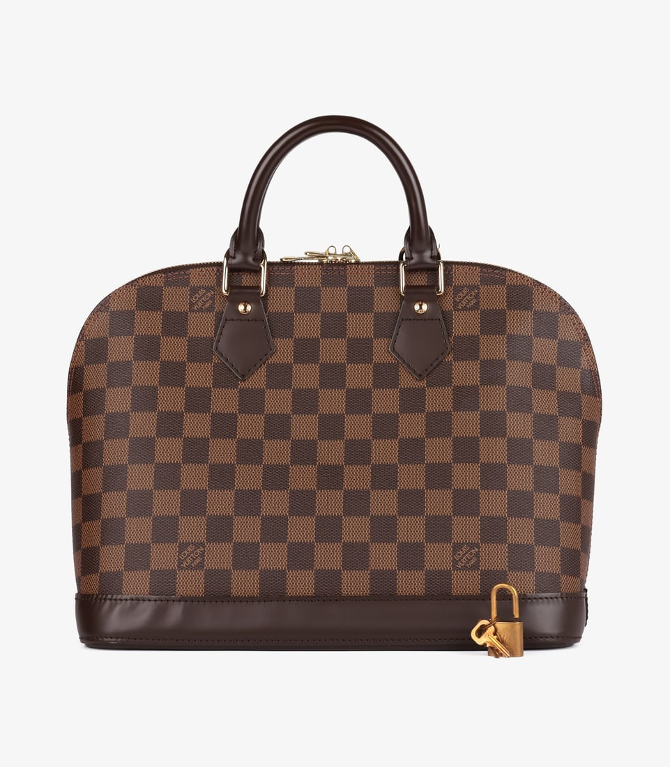 Louis Vuitton Damier Ebene Coated Canvas & Brown Calfskin Leather Vintage Alma PM - 11